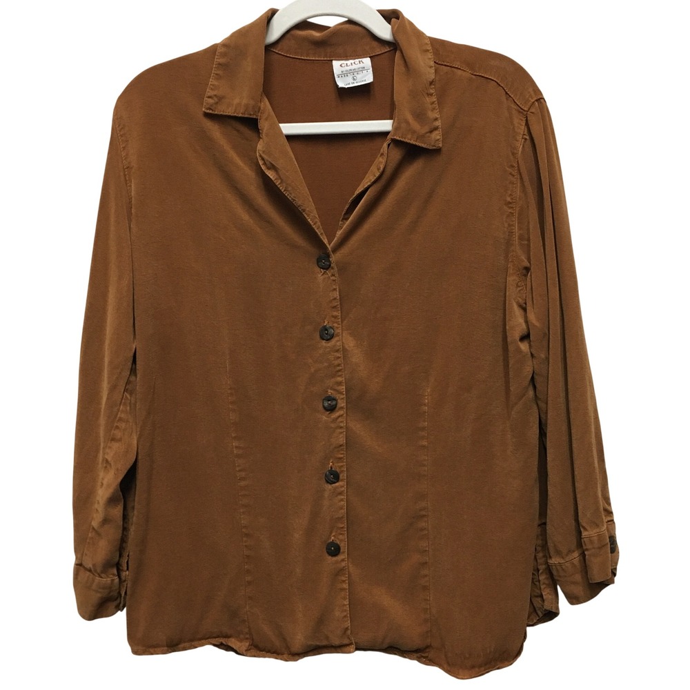 Color Me Cotton Tencel Button Down Shirt Women's Large Brown Lagenlook Minimal